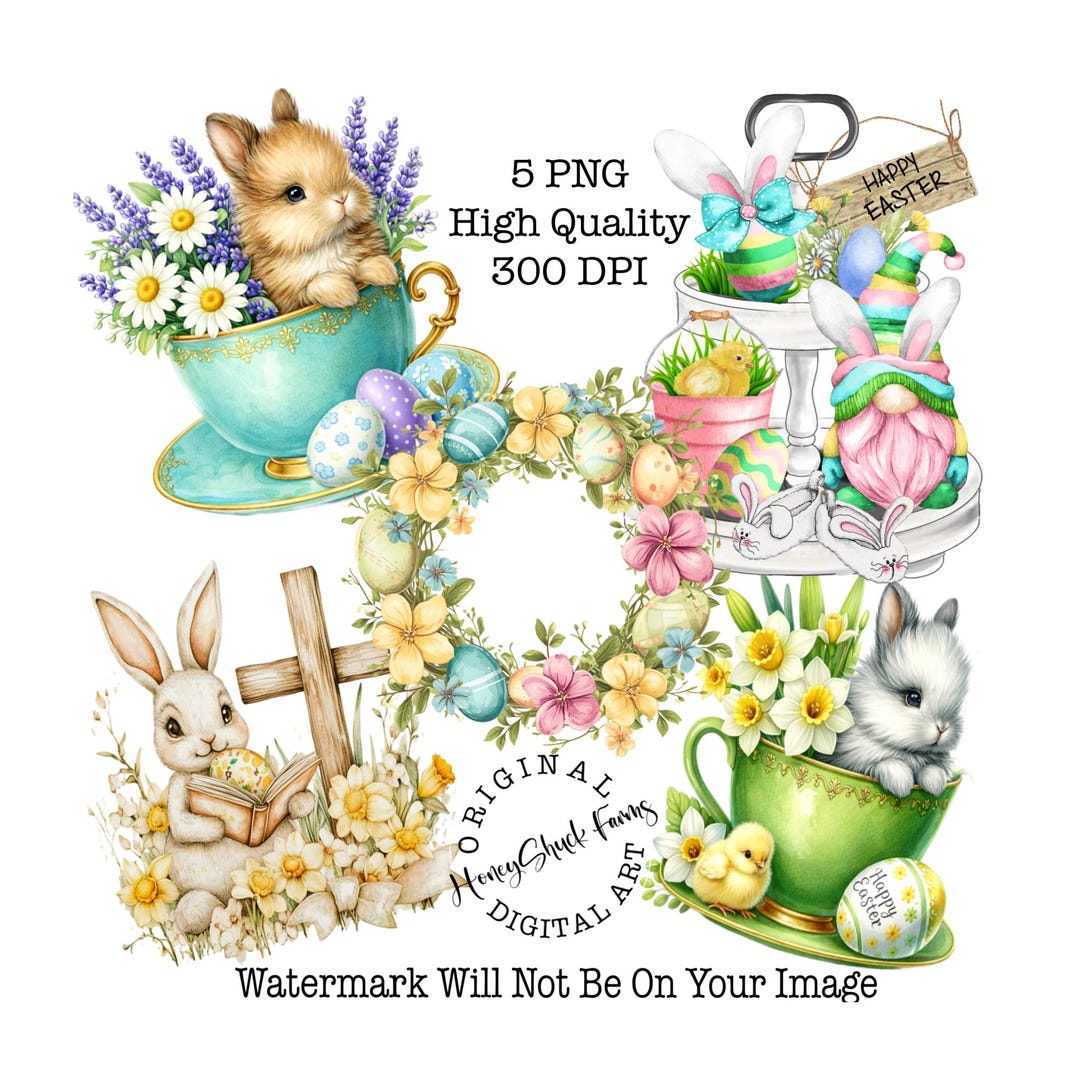Watercolor Easter Bunny Clipart, Pastel Spring Floral Rabbit (digital ...