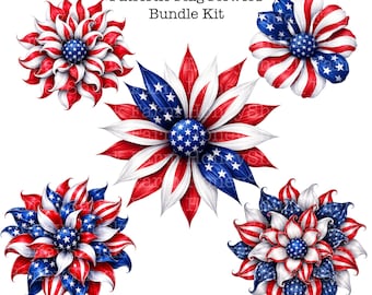 Flag Flowers png, Patriotic Clipart, 4th of July Clipart, Patriotic Flower, July 4Th png, Floral Clipart, Clipart Kits Clipart, Paper Crafts