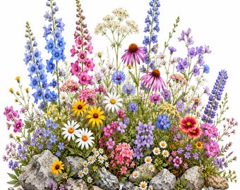 Summer Flowers Clipart, Tiered Tray Design, Printable Watercolor Clipart, Digital Download, Junk Journal, Paper Craft