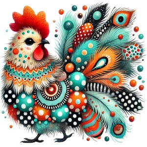 Colorful Chicken png, 4 Polka Dot Chickens, Chicken Clipart, Junk Journaling, Scrapbooking, Card Making, Paper Craft, High Resolution PNG