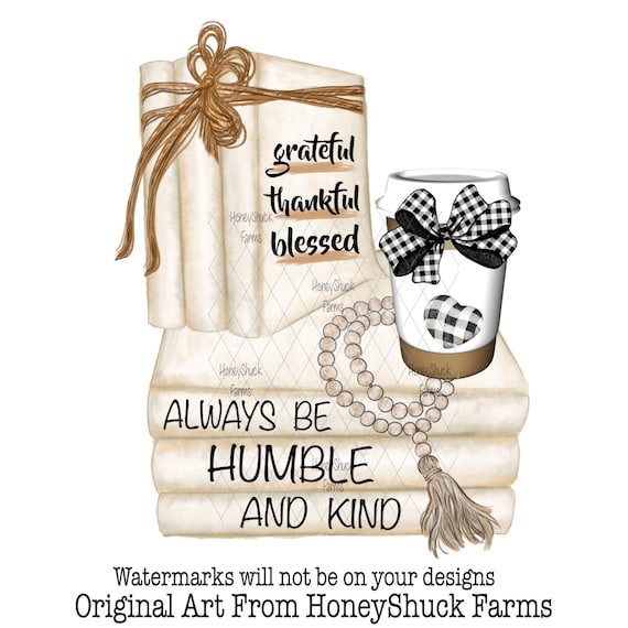 Book Stack Clipart png, Grateful Thankful Blessed,  Printable Watercolor Clipart, Digital Download, Paper Craft, Journaling, Scrapbook