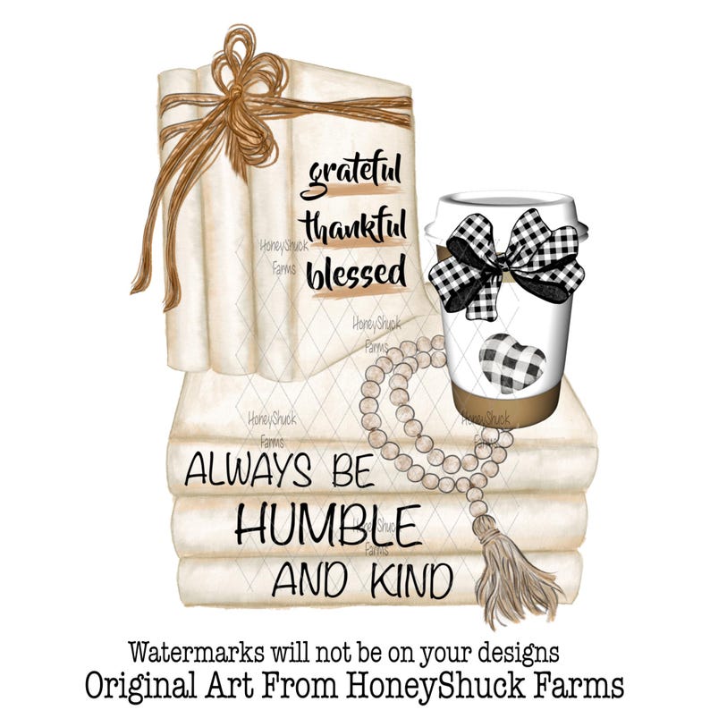 Book Stack Clipart png, Grateful Thankful Blessed, Printable Watercolor Clipart, Digital Download, Paper Craft, Journaling, Scrapbook image 1