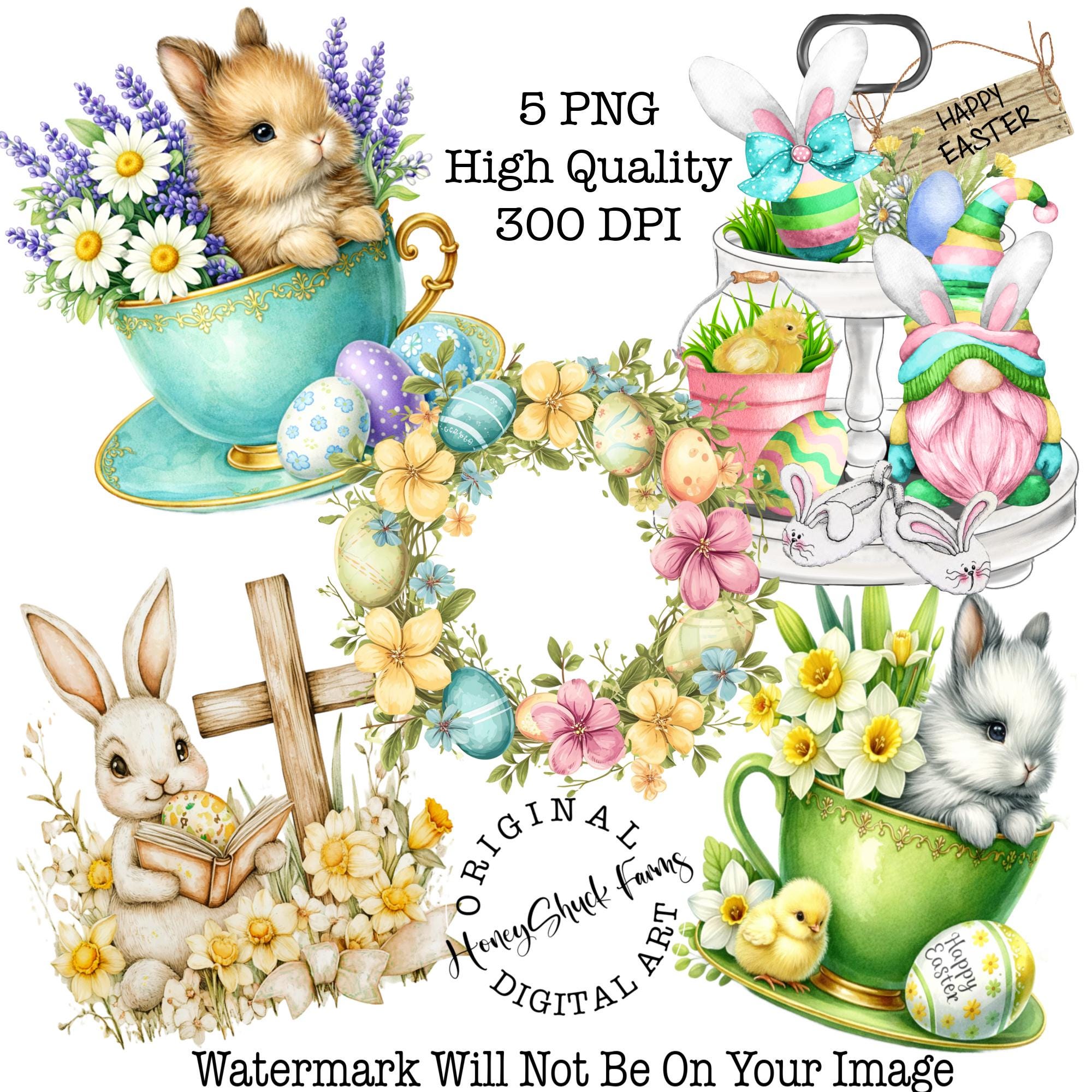Watercolor Easter Bunny Clipart, Pastel Spring Floral Rabbit (digital ...