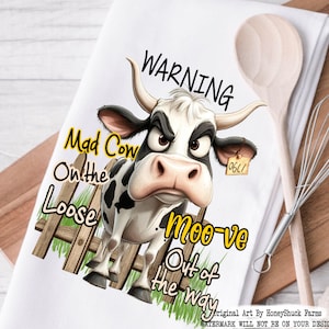 Towel Png, Funny Cow Kitchen Towel, Funny Dish Towel, Digital Download, Tea Towel Design, Kitchen Decor, Cow Lover, Printable Wall Art