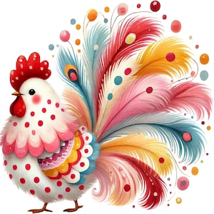 Polka Dot Chicken Clipart, 5 Pink Polka Dot ChickWatercolor, Junk Journaling, Scrapbooking, Card Making, Paper Craft, High Resolution PNG
