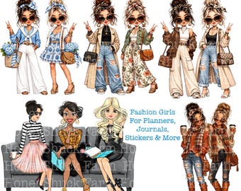 Girlfriend Clipart Kit, Digital Download, Girlfriend Planner Clipart, Fashion Girls, Clipart Kit Girls,Planner Cover Png, Planner Printable