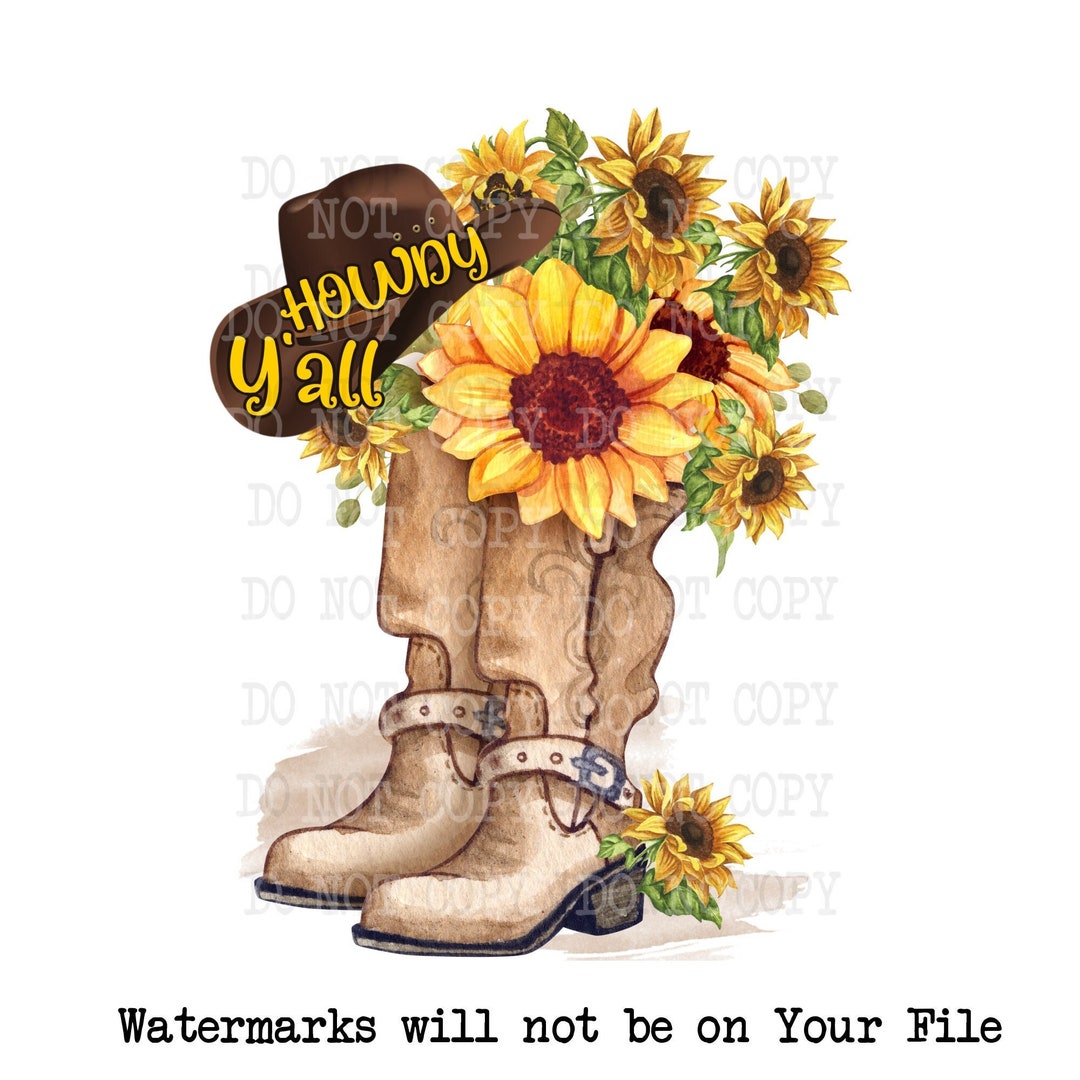 Cowgirl Boots, Sunflower Boots, Digital Download, Boot With Sunflower