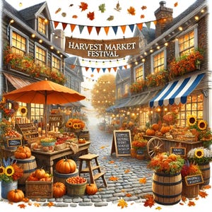Fall Shop, 5 Fall Festival Shops JPG, Cottagecore Clipart, Junk Journaling, Scrapbooking, Card Making, Digital Download, Fantasy, Whimsical