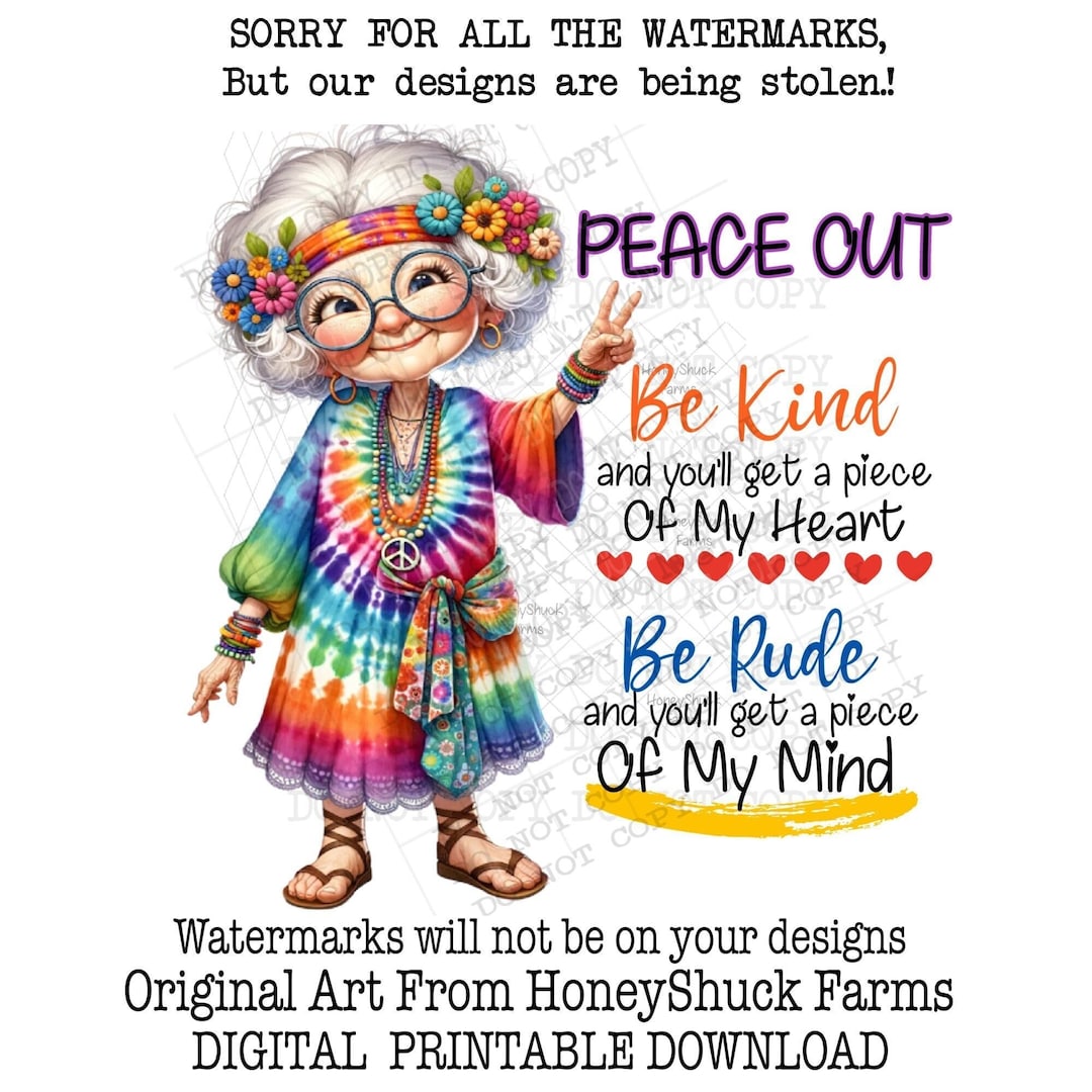 Hippie Grandma PNG: Funny Quote Clipart (digital Download) - Etsy, image size:1080x1080