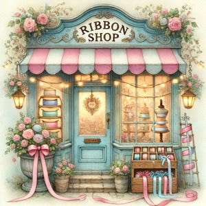 Ribbon Shop, 5 Cottage Ribbon Shops, Cottagecore Clipart, Junk Journaling, Scrapbooking, Card Making, Digital Download, Fantasy, Whimsical