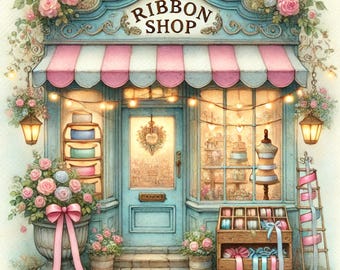 Cottagecore Clipart: Ribbon Shop Designs for Junk Journals (Digital Download JPGs)