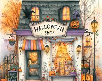 Halloween Shop, Halloween Clipart JPG, Spooky Fantasy Junk Journaling, Digital Download, Whimsical, Paper Craft