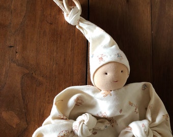 Velour Teething Gnome Doll Waldorf Natural Materials Wooden Ring Baby Toys Washable Spring Colors