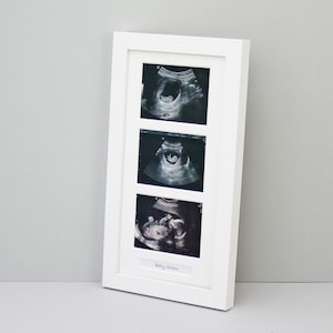 Baby Scan Photo Frame - Multi aperture Frame for Three Scan sized Photos and Text Box.  Handmade. Baby Shower Gift | Pregnancy Announcement