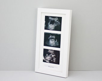 Baby Scan Photo Frame - Multi aperture Frame for Three Scan sized Photos and Text Box. Handmade. Baby Shower Gift | Pregnancy Announcement