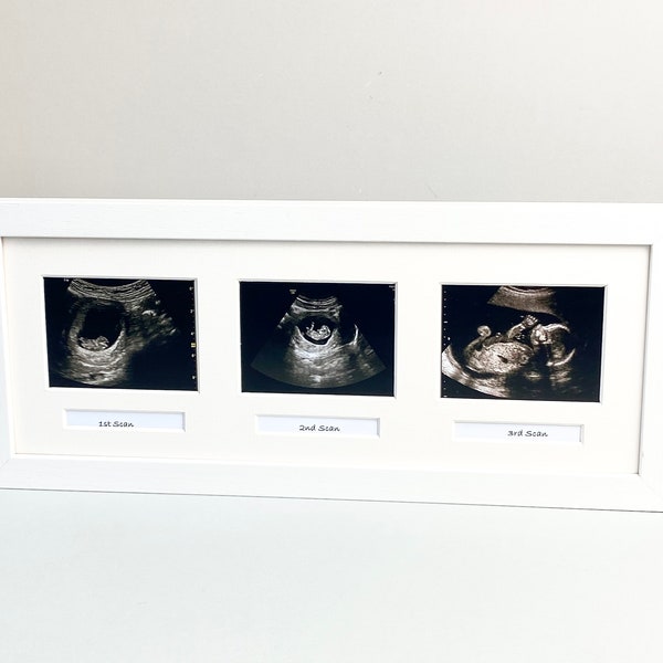 Baby Scan Photo Frame - Multi aperture Frame for Three Scan sized Photos & Three Text Boxes.   Handmade.Baby Shower | Pregnancy Announcement