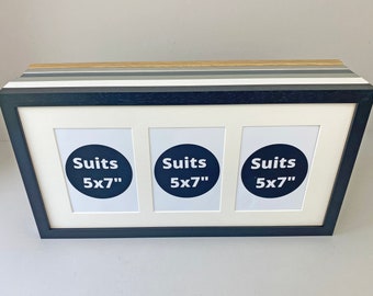 25x60cm Frame Holds Three 5x7 Photos 13 Multi Aperture Wooden Collage Photo Frame Mixed Layout