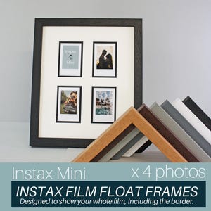 Instax Film Float Frame - Suits Four Instax Minis | Wooden Photo Frame showing the entire Photo, including border. Stand or Hang.