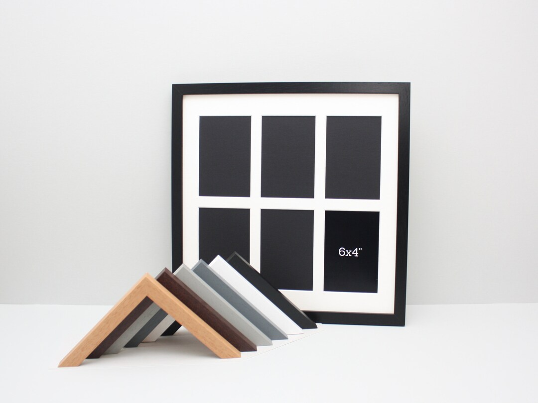 Multi Aperture Photo Frame. Holds Six 6x4 Photos. 40x40cm. Wooden