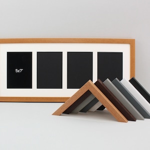 Multi Aperture Photo Frame. Holds Four 5x7" Photos. 25x60cm. Wooden Collage Photo Frame. Family Photos, Holiday Pictures, Home decor