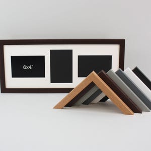 Multi Aperture Photo Frame. Holds Three 6x4&quot; photos of different orientation.  20x50cm. Portrait & Landscape. Wooden Collage Picture Frame.