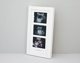 Personalized Baby Scan Photo Frame - Holds 3 Photos, 16x8 Inch, Wall Mountable