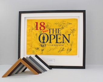 Personalised Flag Display Frame, with text box. 50x60cm. Perfect for Golf Flags. Handmade in the UK | The Open | Masters | Golf Championship