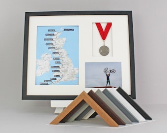 Medal display Frame with Apertures for  Portrait A4 Map/certificate & 5x7" Photo. 40x50cm. Perfect gift for Runners, Swimmers, Athletes.