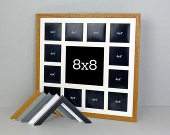 Multi Aperture Photo Frame. Holds One 8x8 Photo and Twelve 4x4 Photos.  50x50cm. Wooden Collage Photo Frame. Handmade by Arthome. 