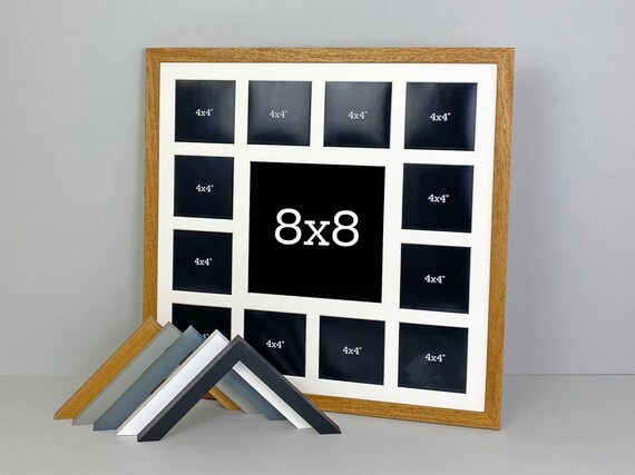 Multi Aperture Photo Frame. Holds One 8x8 Photo and Twelve 4x4 Photos.  50x50cm. Wooden Collage Photo Frame. Handmade by Arthome. 