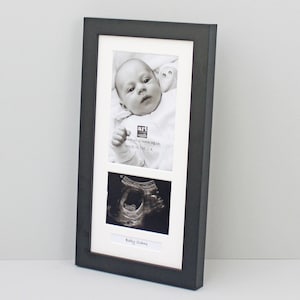 Baby Scan Photo Frame - Portrait Multi aperture Frame for 6x4" Photo, Scan sized Photo and Text Box.   Handmade. Baby Shower Gift