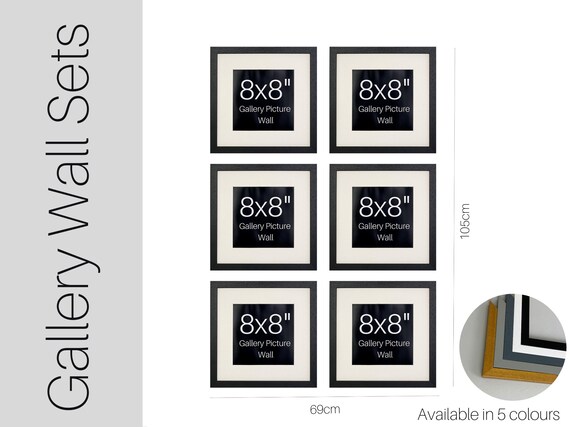 Set da parete della galleria 6 cornici in legno quadrate. Gamma Studio.  Vari colori. Fatto a mano da ArtHome nel Regno Unito -  Italia