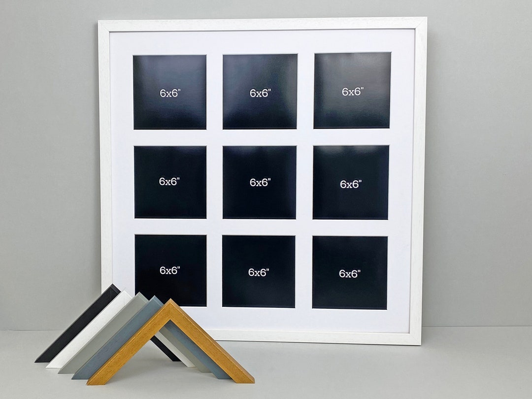 Multi Aperture Photo Frame. Holds Nine 6x6 Photos. 60x60cm. Wooden Collage Photo Frame. Handmade
