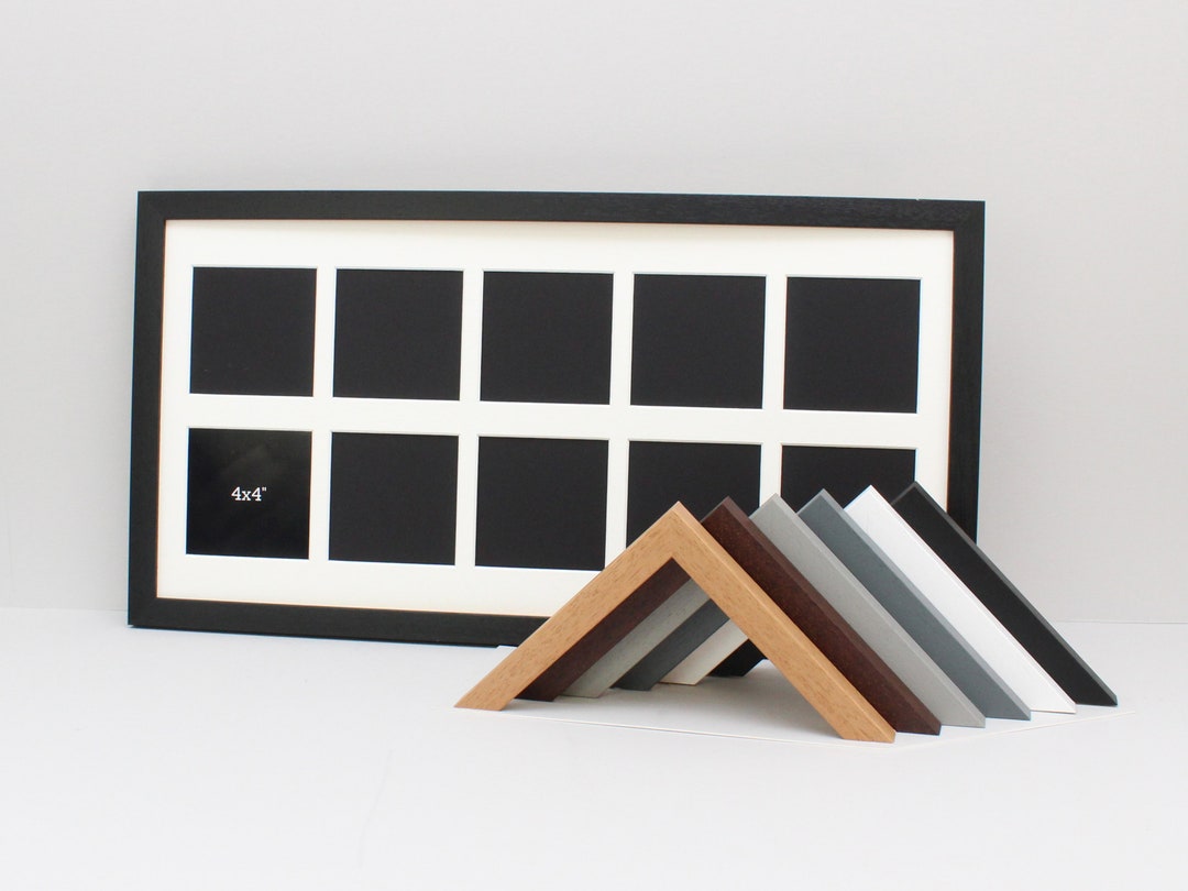 Multi Aperture Photo Frame. Suits Ten 4x4 Photos. 30x60cm. Portrait or Landscape. Wooden Collage