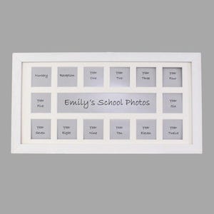 Personalised Through the School Years Photo Frame - Multi Aperture Frame. 20x40cm. Suits 14 photos 2x2&quot;. Display your child&#39;s school photos.