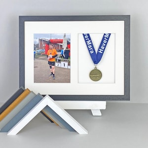 Marathon Medal display Frame with Apertures for Medal & Photo | Wooden 3D Shadow Box Frame | Acid-Free Mount |  Marathon Frame
