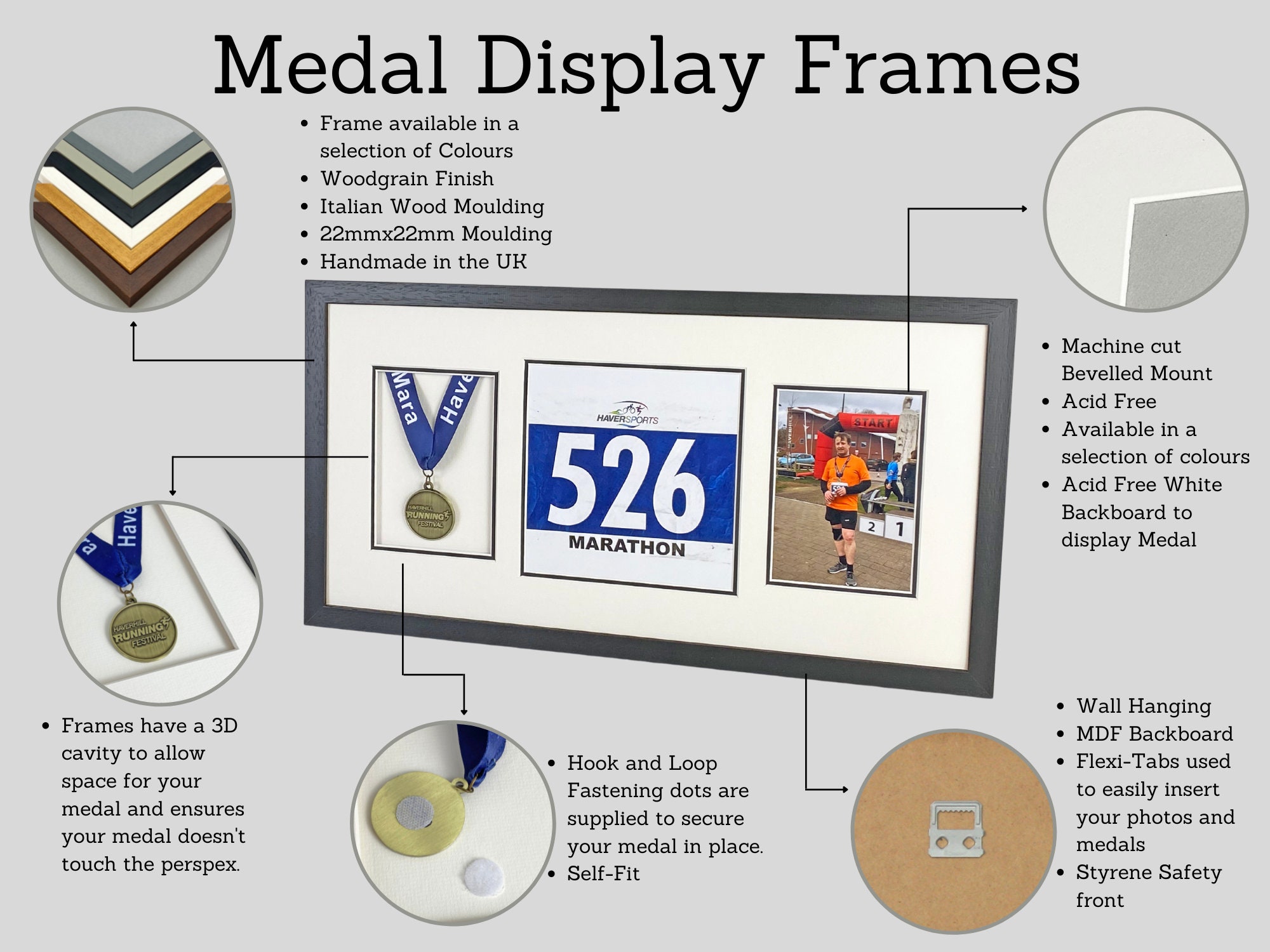  UNBOSTEN Marco de medallas, marco de fotos profundo 3D para  caja de almacenamiento de medallas de maratón, marco de exhibición de  madera para premios de medallas, los mejores regalos para mostrar