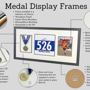 Medal display Frame with Apertures for Bib and Photo. 30x60cm.Handmade. Perfect for Runners, Swimmers, Cyclists, Athletes Marathon Medals image 2