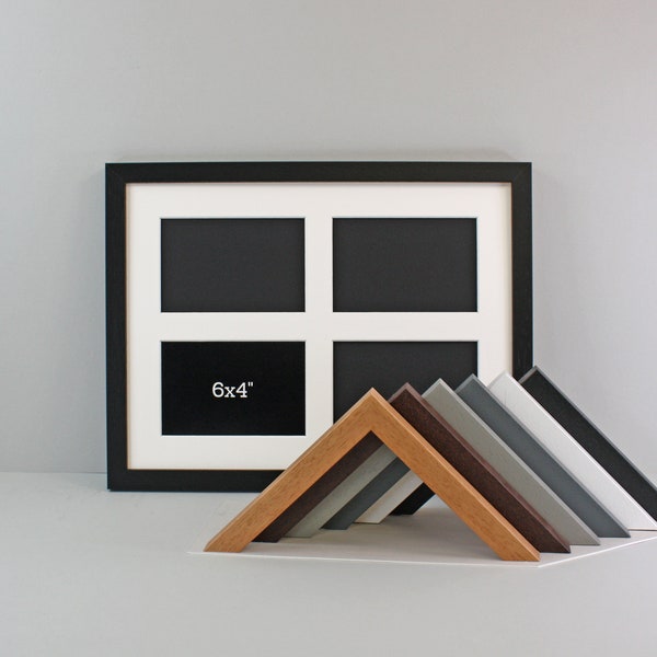 Multi Aperture Photo Frame. Holds Four 6x4" Photos. 30x40cm. Wooden Collage Picture Frame. Wall Hanging. Black - White - Grey - Oak - Walnut