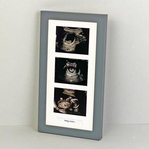 Baby Scan Photo Frame - Multi aperture Frame for Three Scan sized Photos and Text Box. Handmade. Baby Shower Gift | Pregnancy Announcement
