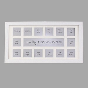 Personalised Through the School Years Wooden Photo Frame - Multi Aperture Frame. 20x40cm. Suits 14 photos 2x2". To display school pictures.
