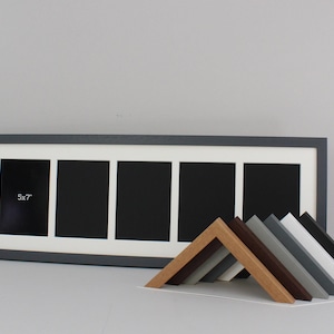 Wooden Multi Aperture Photo Frame. Holds Five 5x7" sized images. 25x75cm. Portrait or Landscape.  Display a Collage of Memories