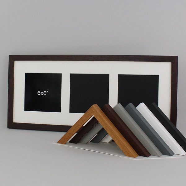 Multi Aperture Photo Frame. Holds Three 6x6" Photos. 25x60cm.  Wooden Collage Photo Frame. Handmade by Art@Home