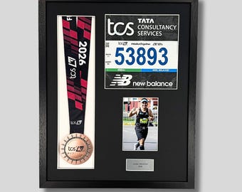 Personalised Medal Frame with Apertures for Medal, Race Bib, 6x4" Photo and Text. London marathon frame 2026. Next Day Dispatch.