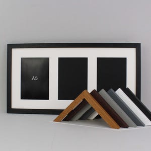 Suits Three A5 sized Photos. 30x60cm. Portrait or Landscape. Wooden Multi Aperture / Collage Photo Frame. Handmade in the UK