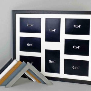 Multi Aperture Photo Frame.  Holds Eight 6x4" sized Photos. 40x50cm.  Wooden Collage Photo Frame. Black | White | Grey | Oak | Walnut