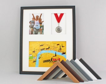 Medal display Frame with Apertures for A4 Map/certificate & 5x7" Photo. 40x50cm. Perfect gift for Runners, Swimmers, Cyclists, Athletes.