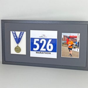 Medal display Frame with Apertures for Bib and Photo. 30x60cm.Handmade. Perfect for Runners, Swimmers, Cyclists, Athletes Marathon Medals image 5