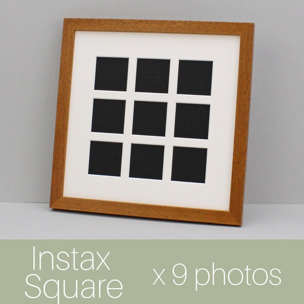 Instax Square Multi Aperture Wooden Photo Frame. Holds Nine 62mmx62mm sized Photos. 30x30cm.  Shows Photo only - Not Border.