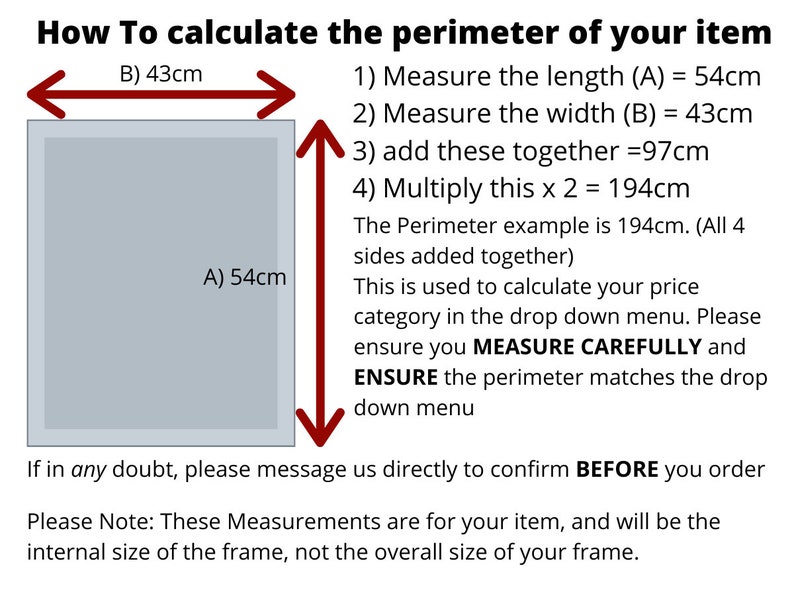 Made To Measure Frames IMPORTANT Please Read Description Box before ordering The Perimeter is ALL 4 sides added together image 2